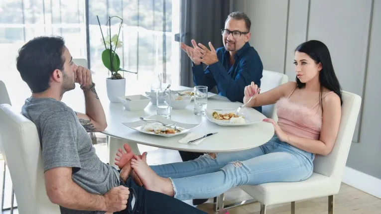Sneaky footjob under the table (LoveHerFilms 2019)